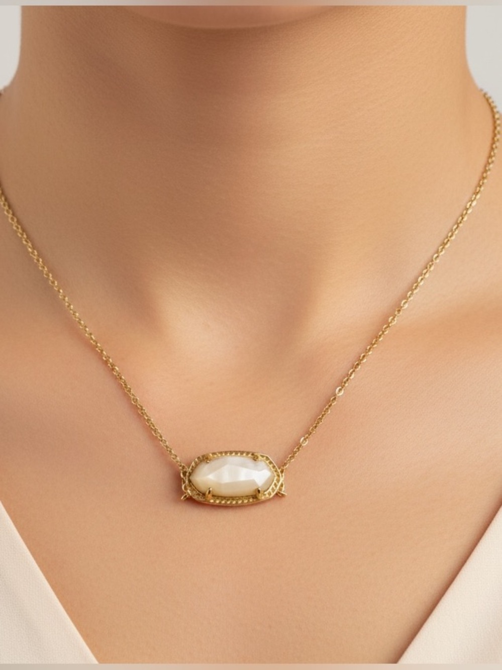 Kendra Scott Gold Necklace with White Faceted Stone